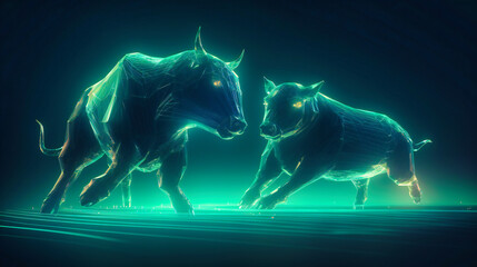 Obraz na płótnie Canvas A Captivating Stock Photo, Dual Bull Run on Trading Platform