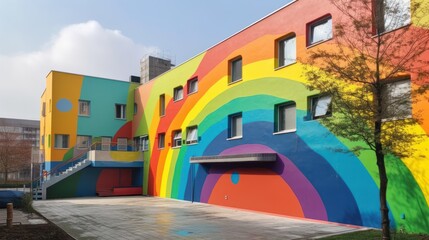 Fototapeta na wymiar Colorful Kindergarten Mural Sparks Creativity, generative ai