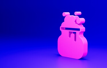 Pink Witch cauldron icon isolated on blue background. Happy Halloween party. Minimalism concept. 3D render illustration