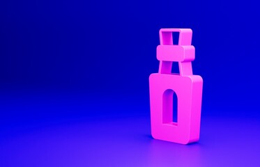 Pink Bottle with potion icon isolated on blue background. Flask with magic potion. Happy Halloween party. Minimalism concept. 3D render illustration