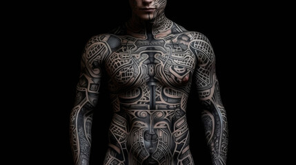 Full body tattoo, man with full body tattoo, generative ai