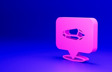 Pink Magic stone icon isolated on blue background. Fantasy crystal. Jewelry gem for game. Minimalism concept. 3D render illustration
