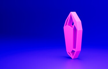 Pink Magic stone icon isolated on blue background. Fantasy crystal. Jewelry gem for game. Minimalism concept. 3D render illustration