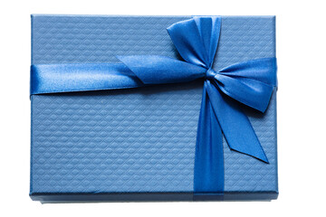 big blue gift box with a blue bow on a white background