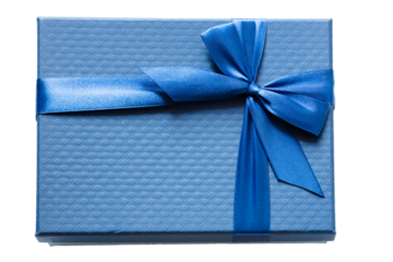 big blue gift box with a blue bow on a white background