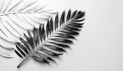 Fototapeta premium Palm tropical leaves on white background, tropic background, white, generated AI