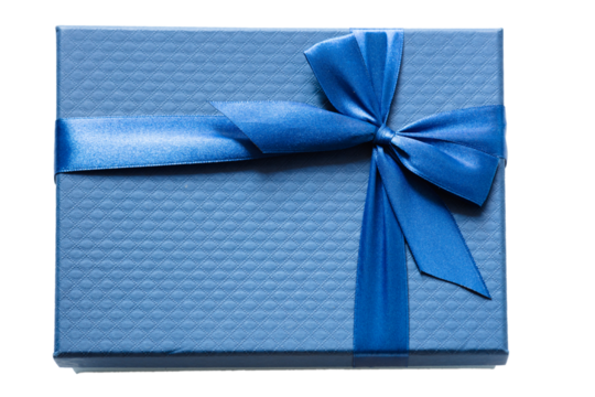 big blue gift box with a blue bow on a white background