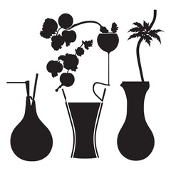Summer objects vector black silhouette. vetor de objetos de verão