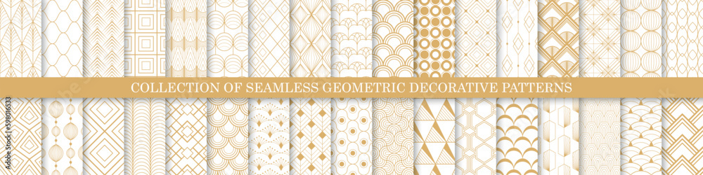 Poster collection of seamless decorative luxury geometric patterns - gold design. repeatable ornamental ele