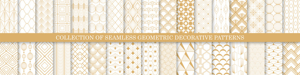 Collection of seamless decorative luxury geometric patterns - gold design. Repeatable ornamental elegant backgrounds. Symmetry endless fabric prints © ExpressVectors