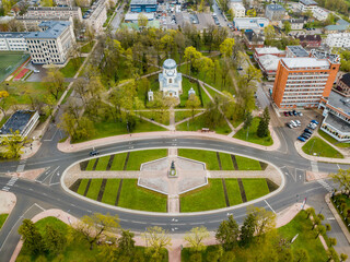 Rezekne city in Latvia main square aerial drone photo