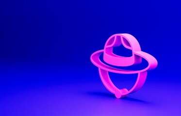 Pink Canadian ranger hat uniform icon isolated on blue background. Minimalism concept. 3D render illustration