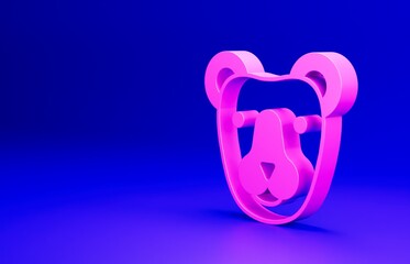 Pink Bear head icon isolated on blue background. Minimalism concept. 3D render illustration