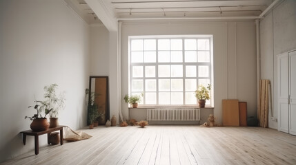 Interior with a white wall, empty interior, generative ai