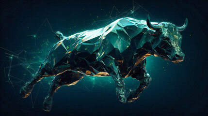 Energetic Bull Soaring and Leaping Against a Vibrant Backdrop