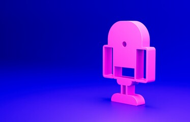 Pink Director movie chair icon isolated on blue background. Film industry. Minimalism concept. 3D render illustration