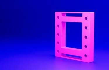 Fototapeta premium Pink Play video icon isolated on blue background. Film strip sign. Minimalism concept. 3D render illustration