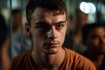 Obraz premium caucasian adult male in prison, fictional location. Generative AI