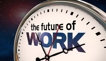 Obraz na płótnie Canvas The Future of Work Clock New Employment Trends AI Automation 3d Illustration