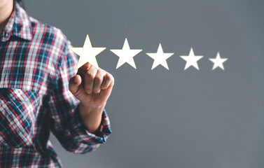 Customer experience with customer service and satisfaction concept. Woman finger touching on five...