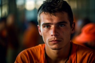 caucasian adult male in asian prison, fictional location. Generative AI