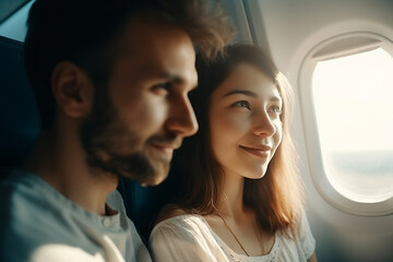 young adults in airplane. Generative AI