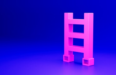 Pink Fire escape icon isolated on blue background. Pompier ladder. Fireman scaling ladder with a pole. Minimalism concept. 3D render illustration