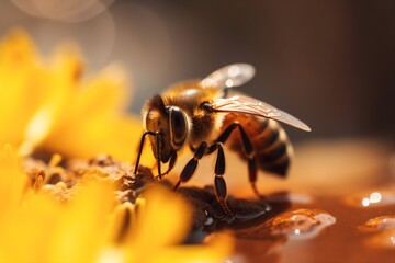 nature pollen yellow background gold closeup honey macro bee insect animal. Generative AI. Generative AI