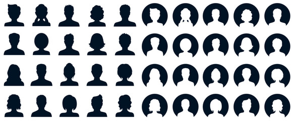 Set man and woman head icon silhouette. Male and female avatar profile sign, face silhouette logo – for stock - obrazy, fototapety, plakaty