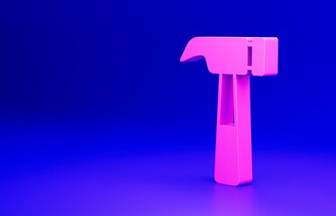 Pink Hammer icon isolated on blue background. Tool for repair. Minimalism concept. 3D render illustration