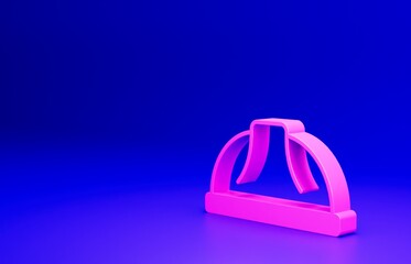 Pink Worker safety helmet icon isolated on blue background. Minimalism concept. 3D render illustration