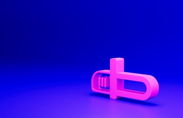Pink Chainsaw icon isolated on blue background. Minimalism concept. 3D render illustration