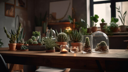 Fototapeta na wymiar German architecture with table full of cactuses, generative ai