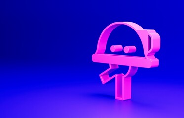 Pink Miner helmet icon isolated on blue background. Minimalism concept. 3D render illustration