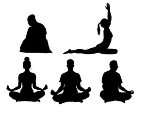 set of meditating person silhouettes