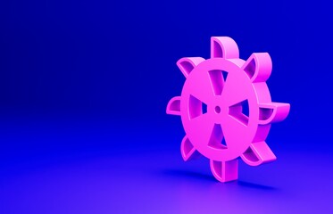 Obraz premium Pink Bucket wheel excavator icon isolated on blue background. Minimalism concept. 3D render illustration