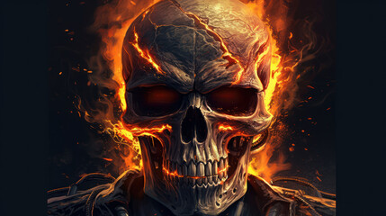 Skull fire like ghost rider, generative ai
