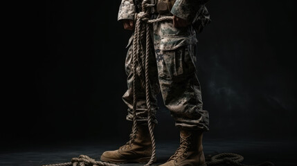 Soldier in bdu uniform and with black army boots, generative ai