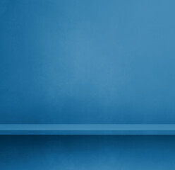 Empty shelf on a blue concrete wall. Background template. Square mockup