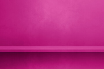 Empty shelf on a pink concrete wall. Background template. Horizontal mockup