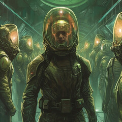 alien in the space, drawn, illsutration, astronaut