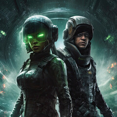 masked alien soldiers, green