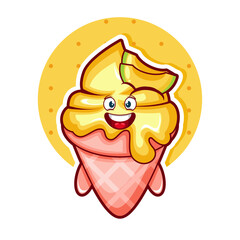 Cartoon illustration of melon ice cream with smile face