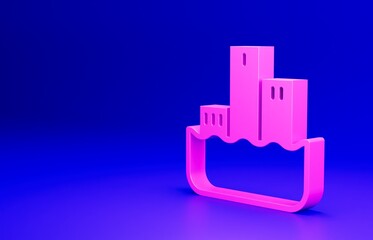 Pink Award over sports winner podium icon isolated on blue background. Minimalism concept. 3D render illustration