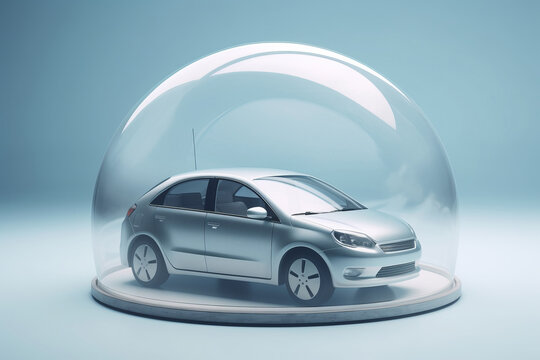 A Car Protected Under A Glass Dome Bubble. Car Insurance Concept. Generative Ai Generative AI