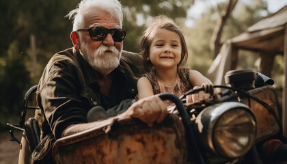 Fototapeta premium Grandpa spending time with his granddaughter. Family concept. Generative AI illustrations