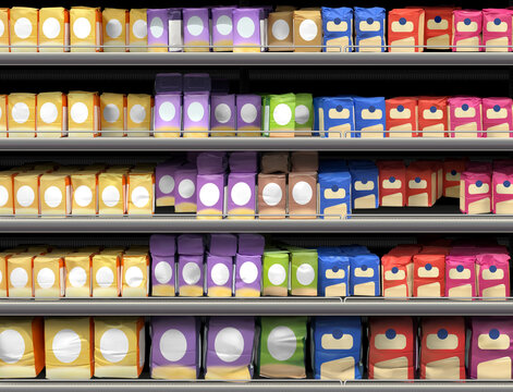 Flour on shelf at supermarket mockup and illustration, suitable for presenting packagings and new design among many others