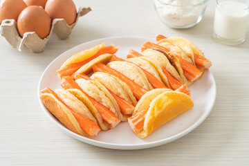 flat pancake roll with crab stick