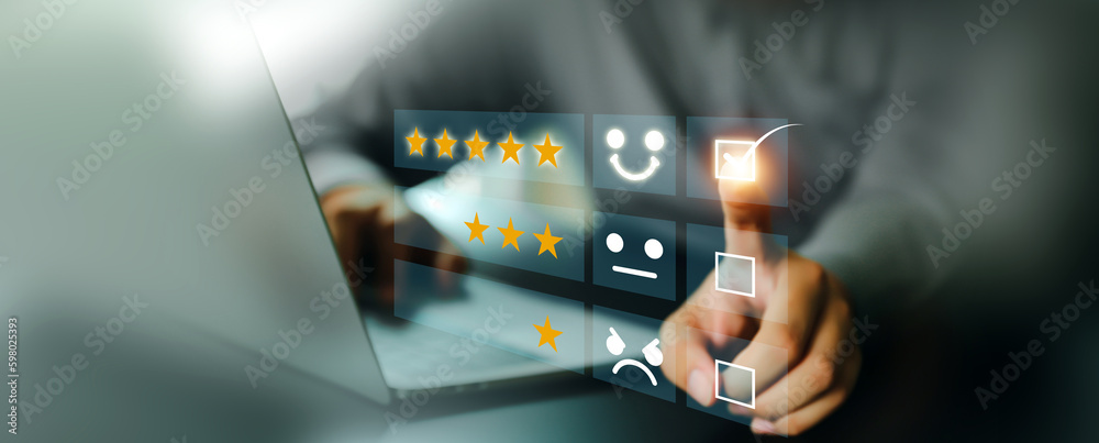 Aufkleber customer service satisfaction survey feedback for business review rating and best service or finance