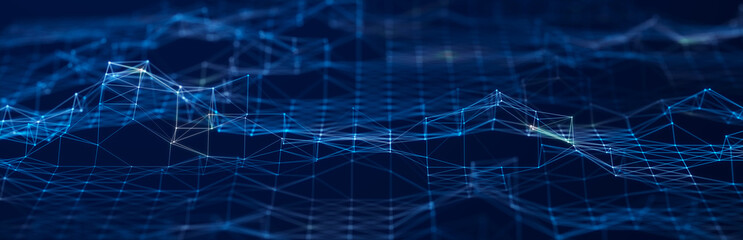 Abstract illustration with connected dots and lines. Digital network background. The concept of science, technology. 3D